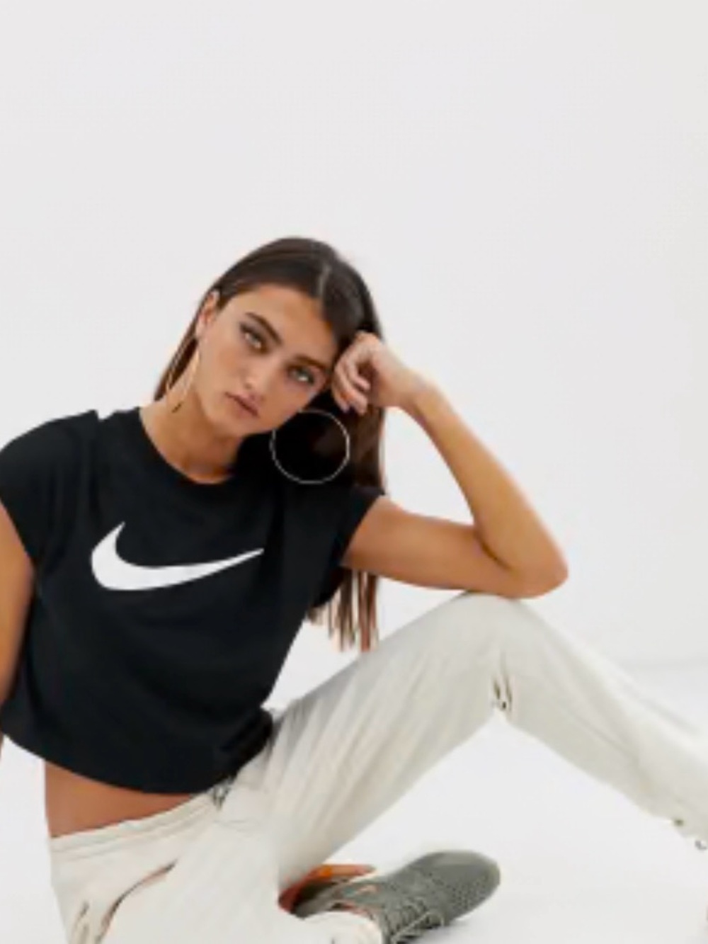 Nike Black Crop Top with White Swoosh